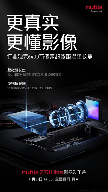 努比亚Z70 Ultra影像配置公布，配备单反级机械快门键